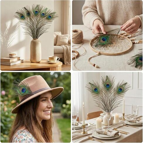 Lamar Peacock Feathers 15 Pcs 16-18 Inch Feathers Bulk Bundle for Tall Vases, Wedding Centerpieces, Home Decor, Costumes, and DIY Crafts in Kuwait