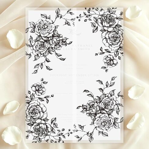 50 Pack Pre-Folded Vellum Jackets for 5x7 Invitations,AZAZA Translucent Invitation Sleeves,115GSM Vellum Jackets 5x7, Wedding Invitation Accessories, for Weddings Birthdays Baby Showers(Sage Green Vintage Roses) in Saudi Arabia