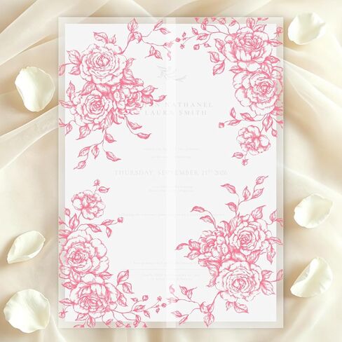 50 Pack Pre-Folded Vellum Jackets for 5x7 Invitations,AZAZA Translucent Invitation Sleeves,115GSM Vellum Jackets 5x7, Wedding Invitation Accessories, for Weddings Birthdays Baby Showers(Sage Green Vintage Roses) in Saudi Arabia