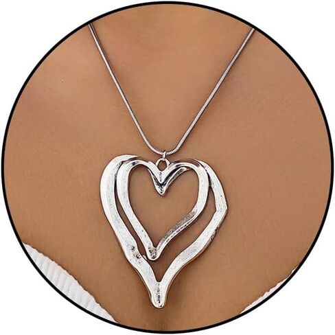 Y2k Gold Large Chunky Lrregular Heart Necklaces for Women Silver Double Chunky Puffy Heart Pendant Necklace Statement Jewelry Gift for Women in Saudi Arabia