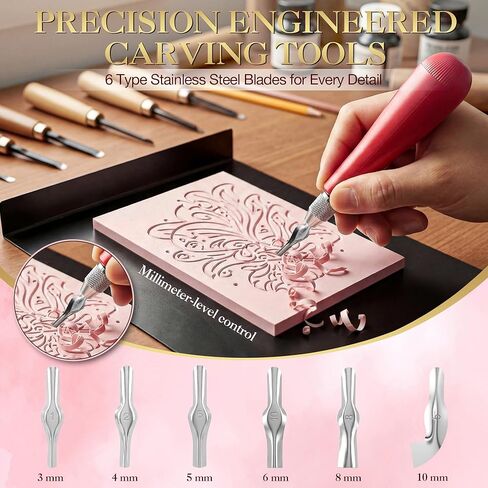 Linocut Kit with 6 Pcs Linoleum Blocks for Printmaking, Premium Stamp Carving Tools, Bench Hook and Inking Plate, Soft Rubber Linocut Block, Stamp Making Kit for Kids, Beginners, DIY Crafts, Artists in Kuwait