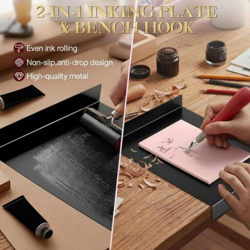 Linocut Kit with 6 Pcs Linoleum Blocks for Printmaking, Premium Stamp Carving Tools, Bench Hook and Inking Plate, Soft Rubber Linocut Block, Stamp Making Kit for Kids, Beginners, DIY Crafts, Artists in Kuwait