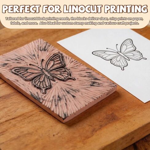 مجموعة أدوات الطباعة Oopsu Linocut - 6 قطع مقاس 4 × 6 بوصات من كتل مشمع مطاطية ناعمة وأدوات براير ونحت | لوازم طباعة القوالب وصنع الطوابع للمبتدئين والهواة والفنانين in Kuwait