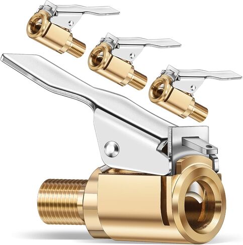 4-Pack Premium Air Chuck Quick Connect, Brass Locking Tire Air Chuck With Clip Adapter 8mm, No Leakage Air Compressor Pump Clip-On Tire Chucks, Compatible with Schrader Valve in Kuwait