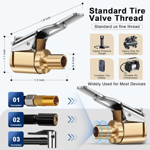 4-Pack Premium Air Chuck Quick Connect, Brass Locking Tire Air Chuck With Clip Adapter 8mm, No Leakage Air Compressor Pump Clip-On Tire Chucks, Compatible with Schrader Valve in Kuwait