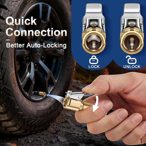 4-Pack Premium Air Chuck Quick Connect, Brass Locking Tire Air Chuck With Clip Adapter 8mm, No Leakage Air Compressor Pump Clip-On Tire Chucks, Compatible with Schrader Valve in Kuwait