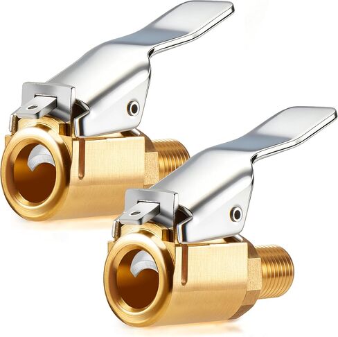 2Pcs Tire Air Chuck with Clip Adapter, Brass Locking Tire Inflator Nozzle Connect, Suitable for Tire Inflator and Air Compressor Pump Connection Accessory Tool, Valve Thread 8mm in Kuwait