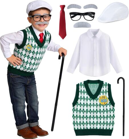 G.C Kids Old Man Costume for Boys 2-8, Grandpa Dress Up Kit with Beret Hat, Cane, Bow Tie & Suspender in Saudi Arabia