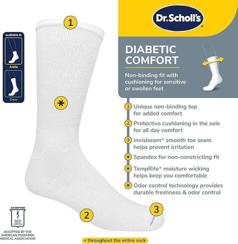 Dr. Scholl's Men's 4 Pack Diabetic and Circulatory Non Binding Ankle Socks, Black, Shoe Size: 7-12 in Saudi Arabia