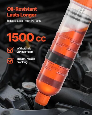مستخرج السوائل VEVOR 1500CC، مستخرج مضخة السوائل اليدوية للسيارات، حقنة زيت مع خرطوم طويل وأنابيب تمديد سهلة تغيير الزيت، مضخة شفط لجزازات العشب والسيارات والسفن وعربات الجولف والدراجات النارية in Kuwait