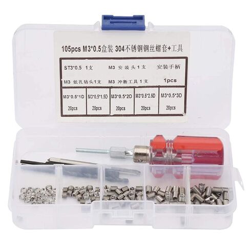 105pcs Threaded Inserts Repair Kit Stainless Steel Helicoil Type Wire Insert Installation Set (M3 x 0.5) in Kuwait