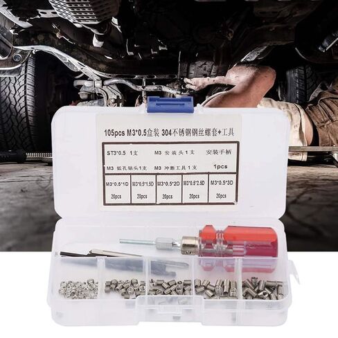 105pcs Threaded Inserts Repair Kit Stainless Steel Helicoil Type Wire Insert Installation Set (M3 x 0.5) in Kuwait