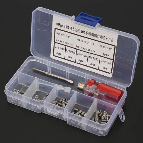 105pcs Threaded Inserts Repair Kit Stainless Steel Helicoil Type Wire Insert Installation Set (M3 x 0.5) in Kuwait