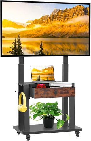 Rolling TV Stand with Fabric Drawer for 32-75 Inch Flat/Curved Screen Adjustable Height LCD/LED/OLED with Storage Mobile TV Cart on Wheels up to 220lbs for Home Office Outdoor Max VESA 600x400mm in Kuwait
