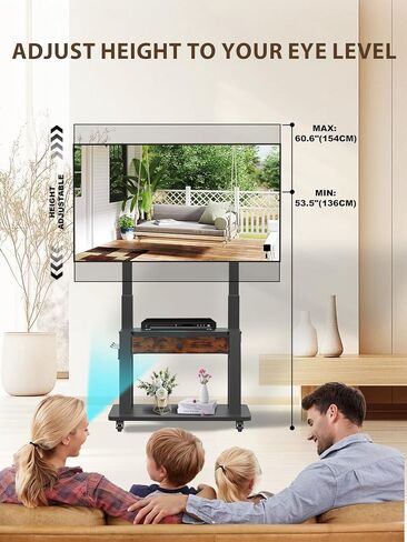 Rolling TV Stand with Fabric Drawer for 32-75 Inch Flat/Curved Screen Adjustable Height LCD/LED/OLED with Storage Mobile TV Cart on Wheels up to 220lbs for Home Office Outdoor Max VESA 600x400mm in Kuwait