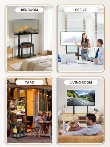 Rolling TV Stand with Fabric Drawer for 32-75 Inch Flat/Curved Screen Adjustable Height LCD/LED/OLED with Storage Mobile TV Cart on Wheels up to 220lbs for Home Office Outdoor Max VESA 600x400mm in Kuwait
