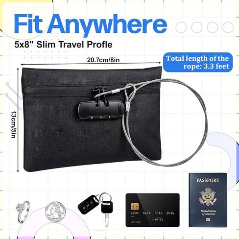 Beach Money Bag with Lock and Steel Cable, Portable Security Notary Bag with Lock, Anti-Theft Travel Money Organizer for Mobile Phone Cash Key Document Jewelry, Suitable for Poolside Vacation Use in Kuwait