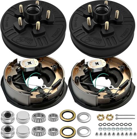 dreamdragon 3500 lbs Trailer Axle Electric Brake Kit, 5-Hole 4.5" Bolt Circle Brake Drum with 10" x 2 1/4" Self-Adjusting Electric Brakes, Replacement 10" Brake Hub Drum Assembly, 1/2''-20 Studs in Kuwait