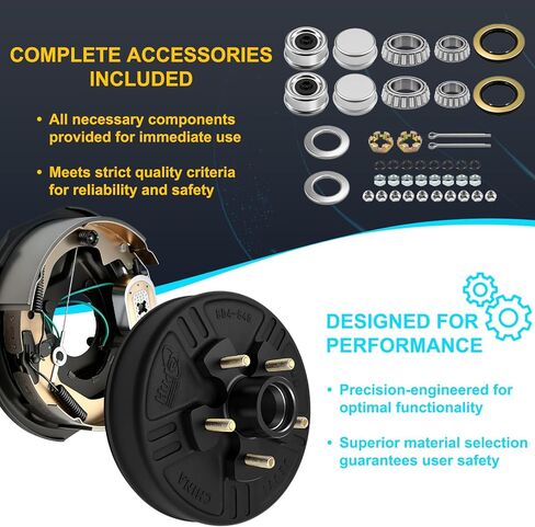 dreamdragon 3500 lbs Trailer Axle Electric Brake Kit, 5-Hole 4.5" Bolt Circle Brake Drum with 10" x 2 1/4" Self-Adjusting Electric Brakes, Replacement 10" Brake Hub Drum Assembly, 1/2''-20 Studs in Kuwait