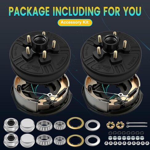 dreamdragon 3500 lbs Trailer Axle Electric Brake Kit, 5-Hole 4.5" Bolt Circle Brake Drum with 10" x 2 1/4" Self-Adjusting Electric Brakes, Replacement 10" Brake Hub Drum Assembly, 1/2''-20 Studs in Kuwait