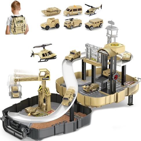 مجموعة حقيبة الظهر Army Toys مع حزام قابل للتعديل، لعبة مركز القيادة التكتيكية 2 في 1 القابلة للتشوه مع مسارات المركبات ورافعة دوارة، مجموعة لعب قاعدة عسكرية محمولة، هدية للأولاد من سن 3 سنوات فما فوق in Kuwait
