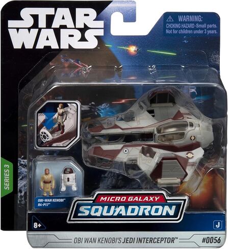 سيارة Jazwares Star Wars Micro Galaxy Squadron OBI-Wan Kenobi's Jedi Interceptor، فئة درع خفيف 3 بوصة، ملحقات شخصية 2 1 بوصة in Kuwait