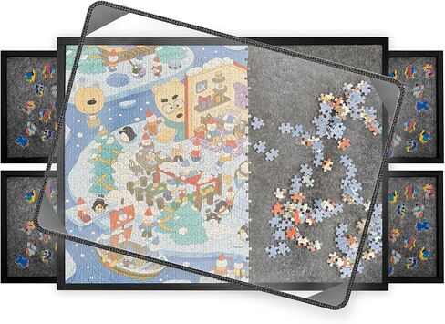 Puzzle Board with 4 Sorting Trays & Protective Cover, Portable Foldable Felt Puzzle Playing Surface for 1000-Piece Puzzles Lightweight Storage & Game Night Organizer in Kuwait
