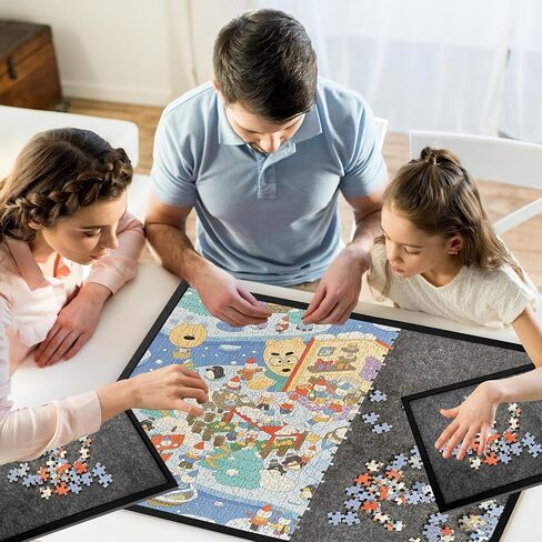 Puzzle Board with 4 Sorting Trays & Protective Cover, Portable Foldable Felt Puzzle Playing Surface for 1000-Piece Puzzles Lightweight Storage & Game Night Organizer in Kuwait