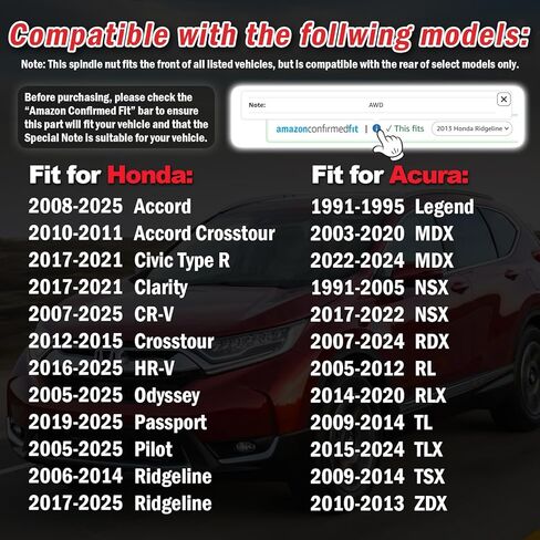 2 قطعة صامولة محور السيرة الذاتية الأمامية متوافقة مع Honda Accord CR-V، Acura MDX RDX صامولة المغزل استبدال 90305S3VA11,103-0540 in Kuwait
