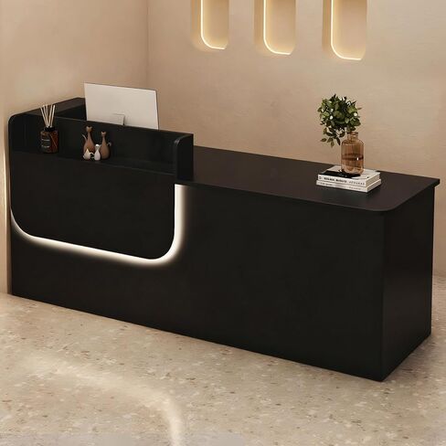 مكتب استقبال مع منضدة، وشريط إضاءة LED، وفتحة إدارة الكابلات، ودرج قابل للقفل وخزانة تخزين، ومكتب أمامي حديث مقاس 39-102 بوصة للصالون، والردهة، ومتجر البيع بالتجزئة، والمكاتب المنزلية in Kuwait