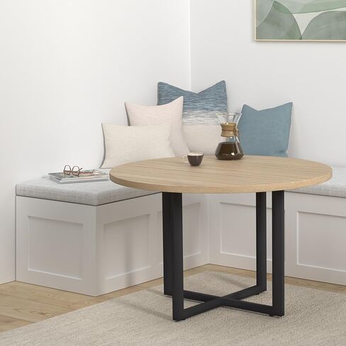 Pemberly Row Round Conference Table, 42 in, Sand Dune Finish, Contemporary Design, Laminate Top with Sturdy Metal Base, Professional Reception or Office Use in Kuwait