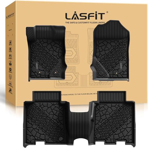 سجادات أرضية LASFIT لسيارة Ford F250 F350 F450 2017-2026 مقعد الجرافة الأمامي للطاقم | خلفي مع مساحة تخزين مسطحة قابلة للطي لجميع الأحوال الجوية، حماية فائقة للسجاد، بطانة أرضية السيارة TPE، الصف الأول والثاني، 3 قطع باللون الأسود in Kuwait
