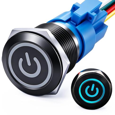 mxuteuk 19mm Waterproof Latching Push Button Switch 12V ON/Off Switch 1NO 1NC SPDT Black Metal with Red Power Symbol Light with Wire Suitable for 3/4" Mounting Hole for Car Marine RV L-19-POWER-B-R in Saudi Arabia