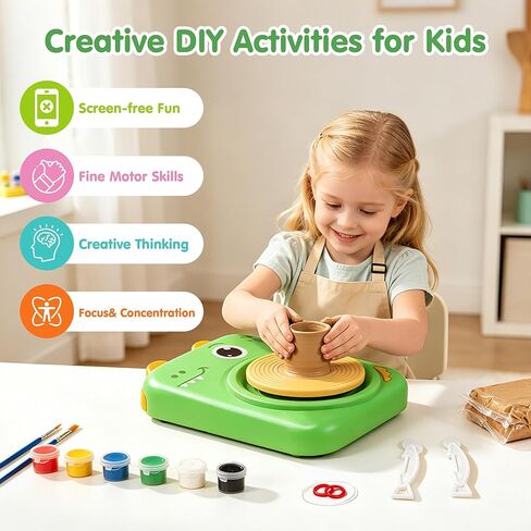 Wonovate Pottery Electric Wheel for Kids: Complete Pottery Painting Kit with Clays - 10-Second Cleanup - No Assembly - Dry Clay Art Supplies Toys for Girls Boy - Birthday Gifts for Kids Ages 4-8 8-12 in Kuwait