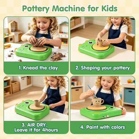 Wonovate Pottery Electric Wheel for Kids: Complete Pottery Painting Kit with Clays - 10-Second Cleanup - No Assembly - Dry Clay Art Supplies Toys for Girls Boy - Birthday Gifts for Kids Ages 4-8 8-12 in Kuwait