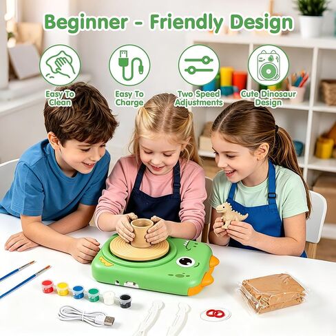 Wonovate Pottery Electric Wheel for Kids: Complete Pottery Painting Kit with Clays - 10-Second Cleanup - No Assembly - Dry Clay Art Supplies Toys for Girls Boy - Birthday Gifts for Kids Ages 4-8 8-12 in Kuwait