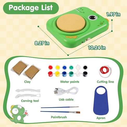 Wonovate Pottery Electric Wheel for Kids: Complete Pottery Painting Kit with Clays - 10-Second Cleanup - No Assembly - Dry Clay Art Supplies Toys for Girls Boy - Birthday Gifts for Kids Ages 4-8 8-12 in Kuwait