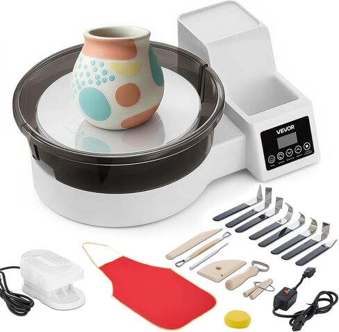 VEVOR Pottery Wheel for Adults, 14" and 11" Turntables, 450W Electric Table Top Pottery Wheel with Foot Pedal, 30-300 RPM Adjustable Speed, Detachable Basin, for Beginners, DIY Clay Art Craft, Green in Saudi Arabia