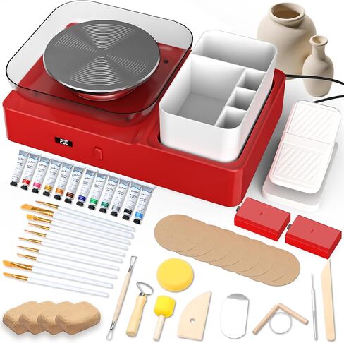 Skirfy Pottery Wheel for Kids Adults,Complete Pottery Set for Beginners with 6.3" Turntable with Two-Way Rotation,Craft Kits Toys Birthday Gifts for Boys Girls(Red) in Kuwait