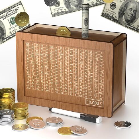 صندوق تحدي التوفير 10000، صندوق التوفير الخشبي Cash Vault 10000، صندوق توفير المال Kakeibo 10000 مع الأرقام، Caja De Ahorros 10000 صندوق التوفير مع قلم قابل للمسح in Kuwait