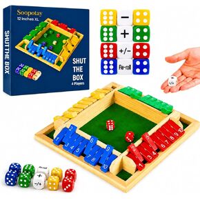 لعبة Shut The Box المطورة مقاس 12 بوصة، لعبة رياضيات تعليمية سهلة وسريعة وممتعة مع نردين رمزيين، ألعاب لوحية خشبية من 1 إلى 4 لاعبين لحفلة عائلية ليلية في الفصل الدراسي، ألعاب الطاولة للأطفال والكبار in Kuwait