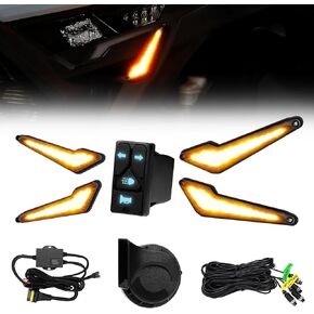 KEMIMOTO Triangle UTV مجموعة إشارة الانعطاف مع القرن، والمفتاح المتكامل، سلكي مسبقًا، توصيل وتشغيل UTV ATV Blinker، إشارات الانعطاف القانونية العالمية للشارع المتوافقة مع Polaris، Can-Am، Teryx، CFMOTO in Kuwait