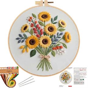 Herdiese Embroidery Kit for Beginners with Flower Pattern – Stamped Cross Stitch Kit Including Fabric, Hoop, Threads, Needles & Instructions – Complete DIY Hand Sewing Craft Set in Kuwait