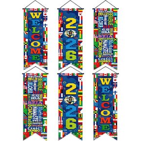 6 قطع من ديكورات بطولة World Banner Socce، 2026 ديكورات حفلات كرة القدم الدولية للشرفة، ديكور أعلام للأحداث الرياضية لكرة القدم، النادي الرياضي، باب جدار الفصل الدراسي in Kuwait