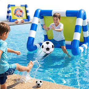 Funscape Kids Soccer Pool Toy, 2-in-1 Inflatable Float Soccer Goal & Ball Toss Water Game, Toddler Outdoor Football Backyard Game, Summer Beach Pool Party Gift 3 4 5 6 7 8 10 12 Year Old Boy Girl Teen in Saudi Arabia