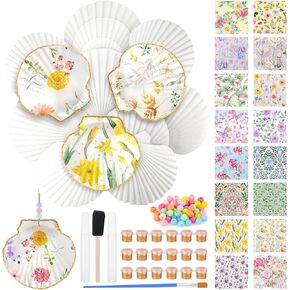 16 Set Scallop Shells for Crafts 4''-5'' White Natural Shells with Holes DIY Ornament Seashells Included 32 Pcs Decoupage Paper Napkin Acrylic Paint Strips Colored Beads and Brushes for Home Decor in Saudi Arabia