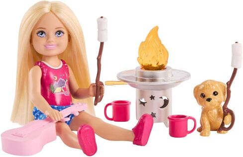Barbie Chelsea Outdoor Adventures Playset, Family & Friends Set with Small Blonde Doll, Pet Puppy & 5+ Camping Accessories in Kuwait