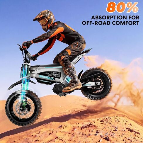 Electric Dirt Bike, 3600W Mid-Drive Motor with Gearbox Electric Motorcycle, 40MPH 40-Mile Range, 48V 21Ah Removable Battery, 14"/12" Fat Tire E Dirt Bike for Teens & Adults (Silver) in Kuwait