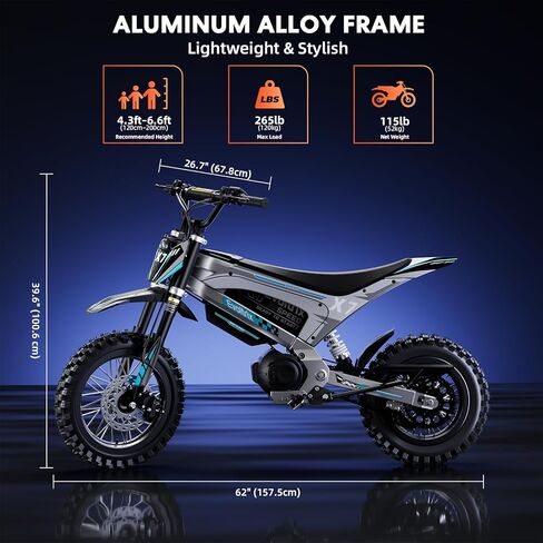 Electric Dirt Bike, 3600W Mid-Drive Motor with Gearbox Electric Motorcycle, 40MPH 40-Mile Range, 48V 21Ah Removable Battery, 14"/12" Fat Tire E Dirt Bike for Teens & Adults (Silver) in Kuwait