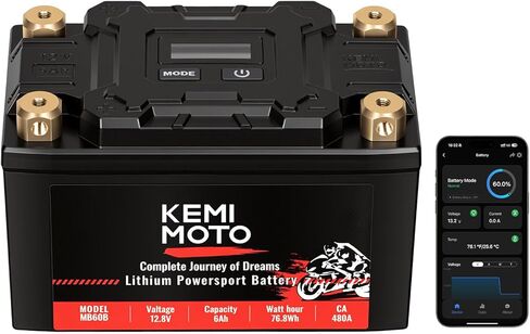 بطارية ليثيوم للدراجات النارية KEMIMOTO YTX4L-BS/YTX5L-BS، بطارية ليثيوم LiFePO4 بلوتوث 12 فولت 2.5 أمبير، بطارية Powersports مع تطبيق ذكي وشاشة LCD، وضع النوم الشتوي المتوافق مع دراجة نارية ATV in Kuwait